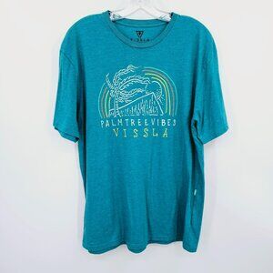 Vissla Everyday Heather Graphic Tee L Palm Tree Vibes Teal Tropical Short Sleeve